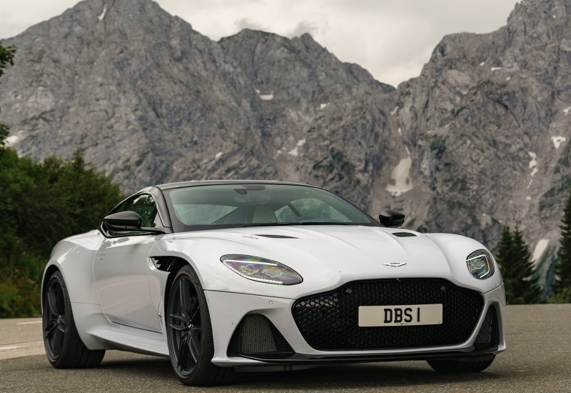 retro styled, day, nature, wealth, no people, luxury, martin, front view, outdoors, (2019), mountain range, transportation, superleggera, 720P, silver colored