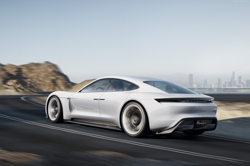 no people, transportation, sky, Porsche Taycan, Electric Cars, silver colored, land vehicle, 800v, speed, white, motion, nature, chrome, supercar, wheel