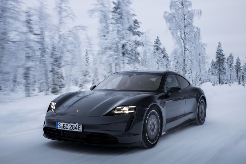 Car, Vehicle, Porsche, Winter, Snow, Porsche Taycan 4S, Sport Car, 4K, Black Car