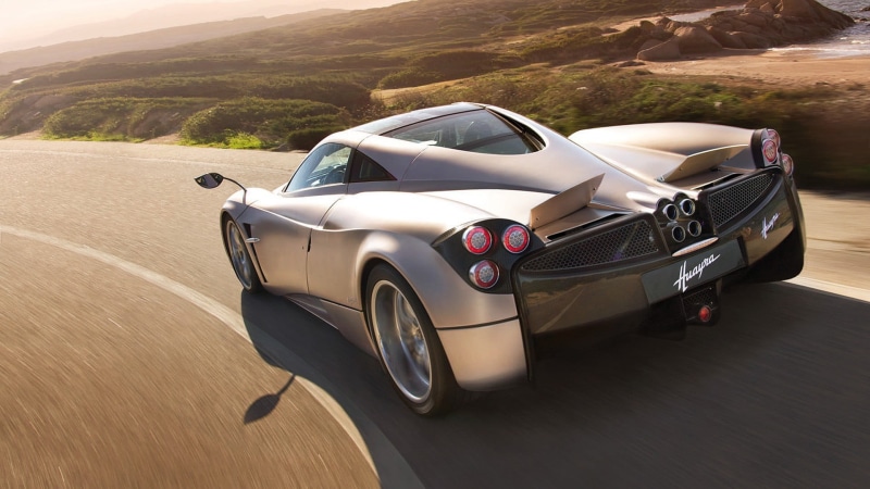 luxury, land vehicle, speed, travel, supercars, mountain, sunlight, white, car, outdoors, motor vehicle, scenics - nature, day, black, bed, 1080P, Pagani Huayra