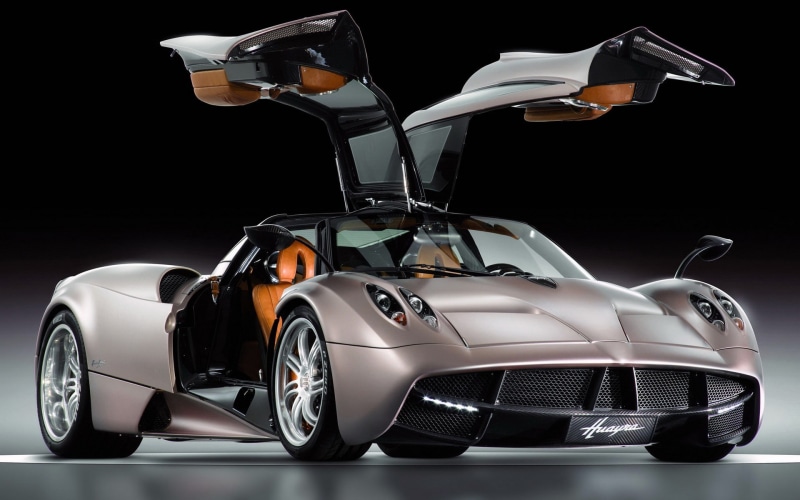 luxury, shiny, no people, Pagani Huayra, Pagani, indoors, racecar, 1080P, car, metal, studio shot, reflection, front view, gray, black background, land vehicle