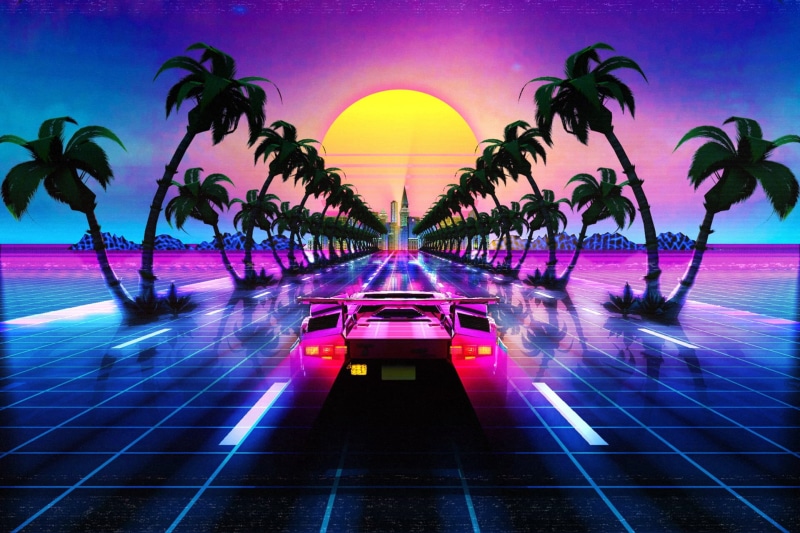 digital art, synthwave, car, 1980s, vehicle, video game art, video games, 1080P, OutRun