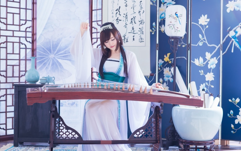 Zither, Chinese, Retro, Girl, 2K