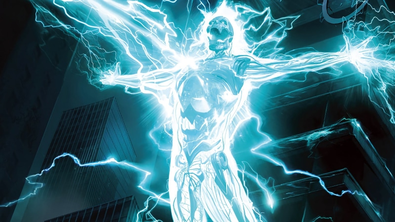 Marvel Comics, 1080P, skull, cyan, Electro