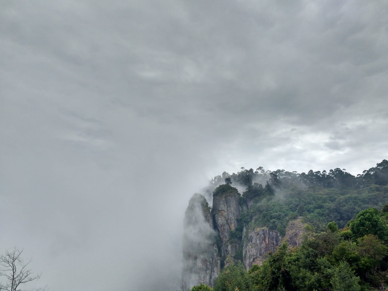 tranquil scene, land, cloud - sky, landscape, rock pillars, tree, tranquility, mountain, outdoors, nature, no people, non-urban scene, fog, 4K, kodaikanal
