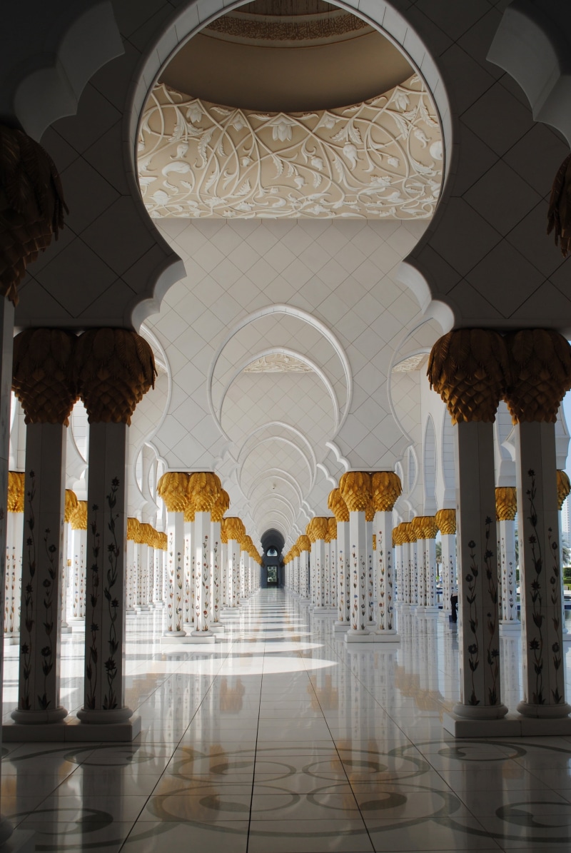 built structure, emirates, ornate, arch, travel, architectural column, arcade, concrete, marble, architecture, dome, flooring, religion, travel destinations