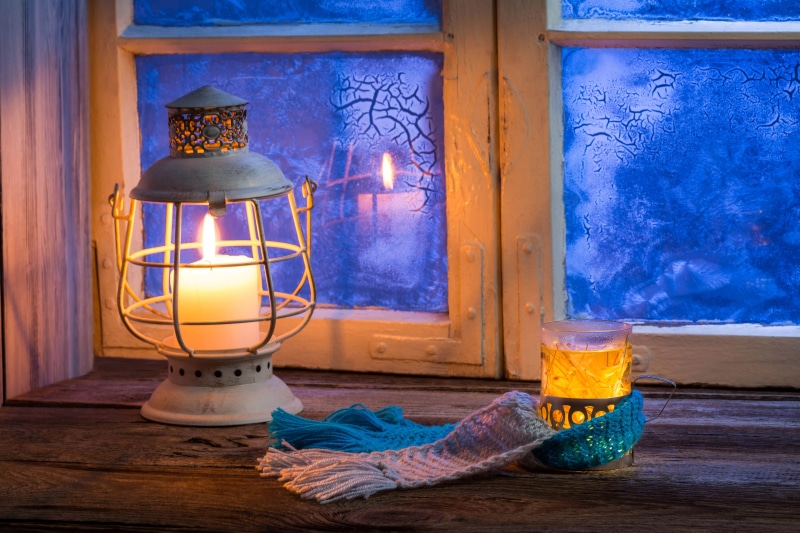 flame, patterns, indoors, heat - Temperature, sill, snow, holiday, lamp, comfortable, heat, candle, decor, jar, fire - Natural Phenomenon, wood - Material