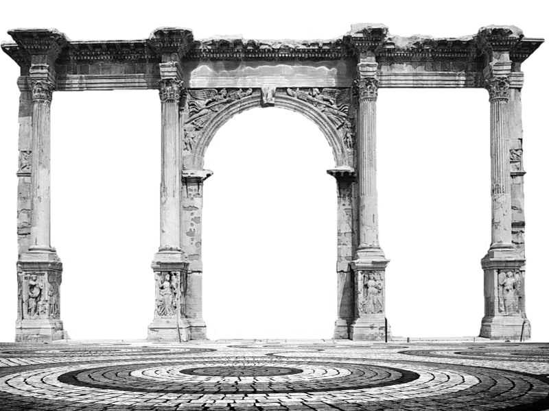 travel destinations, nature, scenic, clear sky, concrete arch, gray scale, classical, day, white, historic, archaeology, concrete, architectural column