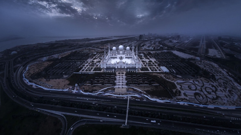 aerial view, night, cloud - sky, travel, highway, building exterior, architecture, no people, high angle view, nature, scenics - nature, cityscape, travel destinations