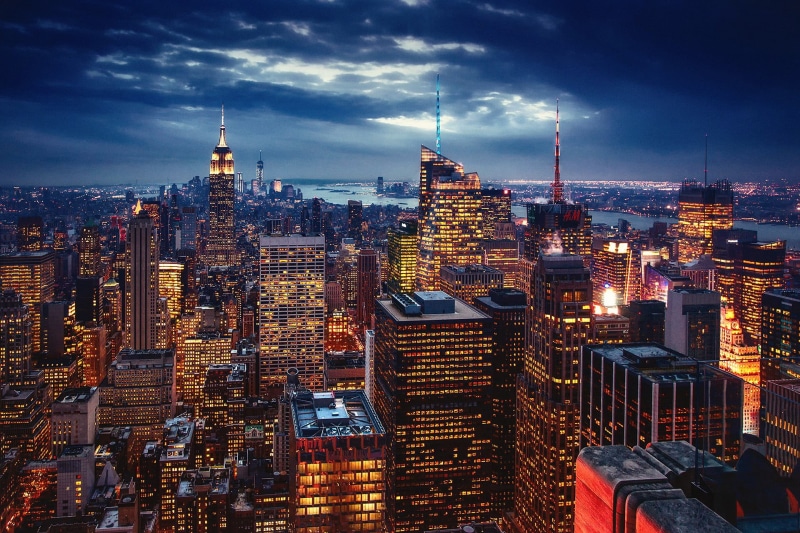 building exterior, night, 1080P, urban skyline, skyscraper, illuminated, tower, tall - high, nature, spire, building, USA, New York City, modern, office building exterior