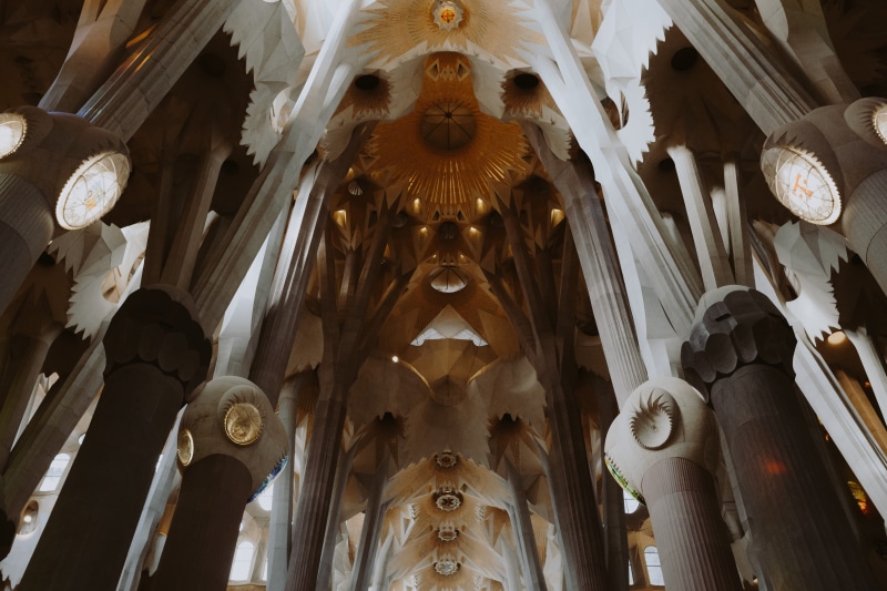 catalonia, ornate, art and craft, architectural column, barcelona, indoors, building, sagrada, travel destinations, architectural feature, city, history
