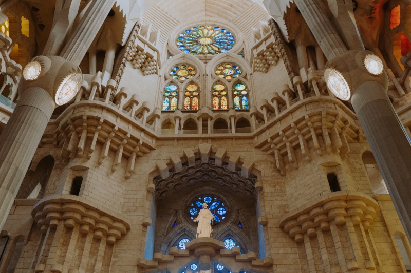 no people, christian, built structure, spain, barcelona, belief, arch, art and craft, glass, church, sagrada, building, stained glass, catalonia, architectural column