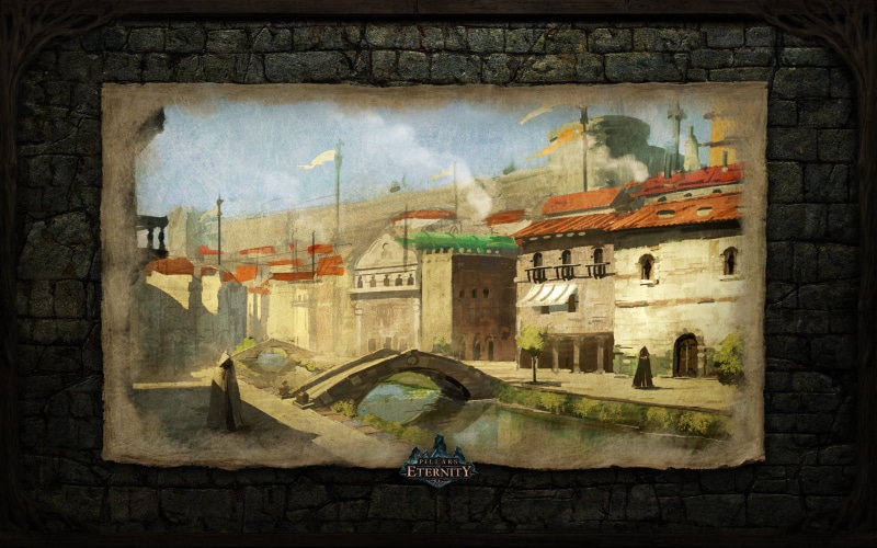 outdoors, human representation, communication, old, building exterior, art and craft, architecture, wall, built structure, text, Pillars of Eternity, flag