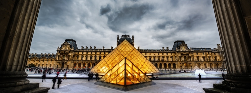 travel destinations, building exterior, outdoors, incidental people, group of people, Paris, nature, the past, dark sky, architecture, illuminated, Museum