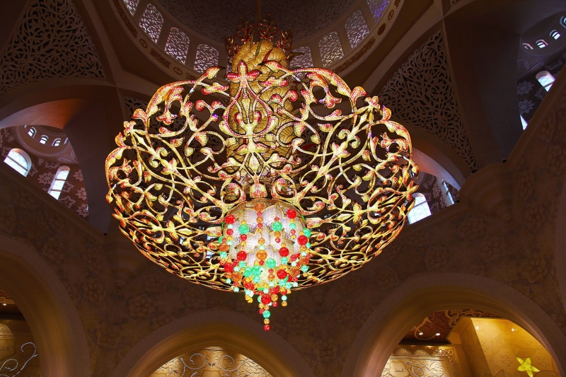 muslim, indoors, amazing, religion, built structure, travel destinations, lighting equipment, sheikh zayed grand mosque, architecture, directly below, mosque