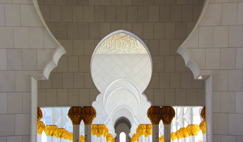 asia, uae, arch, architecture, famous Place, no people, outdoors, abu dhabi, day, 2K, nature, white, built structure, interior, structures, cultures, ramadan