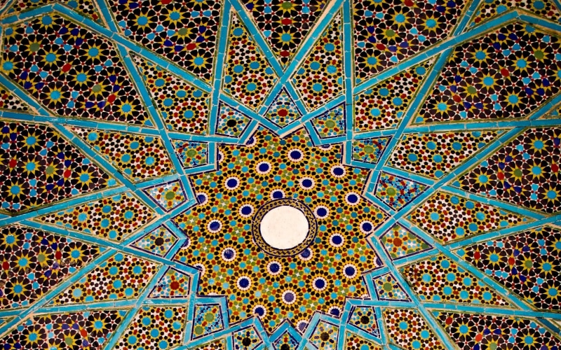 multicolored, tiled, no people, backgrounds, art and craft, ceiling, religion, low angle view, pattern, wall, directly below, geometric shape, star, indoors