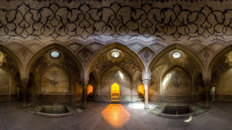 arch, day, spirituality, arches, ceiling, shiraz, history, the past, iran, belief, indoors, religion, place of worship, 1080P, building, karim khan citadel