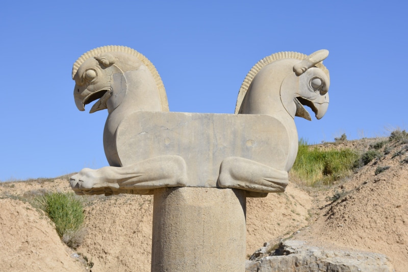 clear sky, outdoors, day, nature, craft, sky, travel, representation, iran, 1080P, the past, no people, persepolis, statue, architecture, art and craft