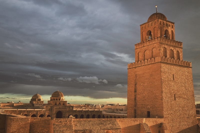tourism, tunisia, cloud - sky, place of worship, mosque okba, kairouan, golden hour, dome, nature, fort, the past, 2K, history, architecture, sky, housing