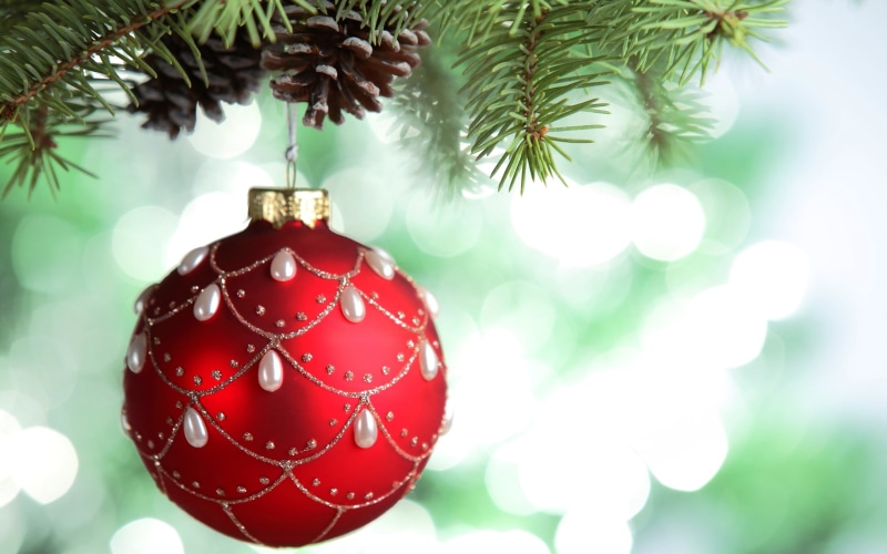 leaves, tree, Christmas ornaments , outdoors, celebration, close-up, red, plant, snow, holiday - event, christmas tree, holiday, branch, decoration, celebration event