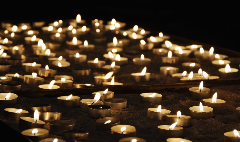 lighted, large group of objects, religion, fire - natural phenomenon, tranquil scene, architecture, meditation, commemorate, tealight, candlelight, contemplative