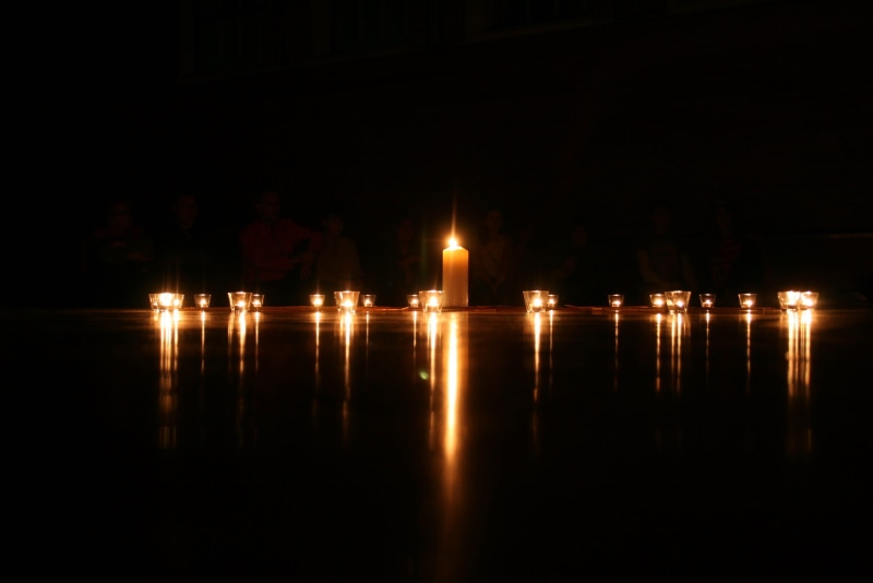 Candle, darkness, glowing, architecture, night, lighting equipment, water, black, building exterior, flame, meditation, river, lighted, 2K, burn, illuminated