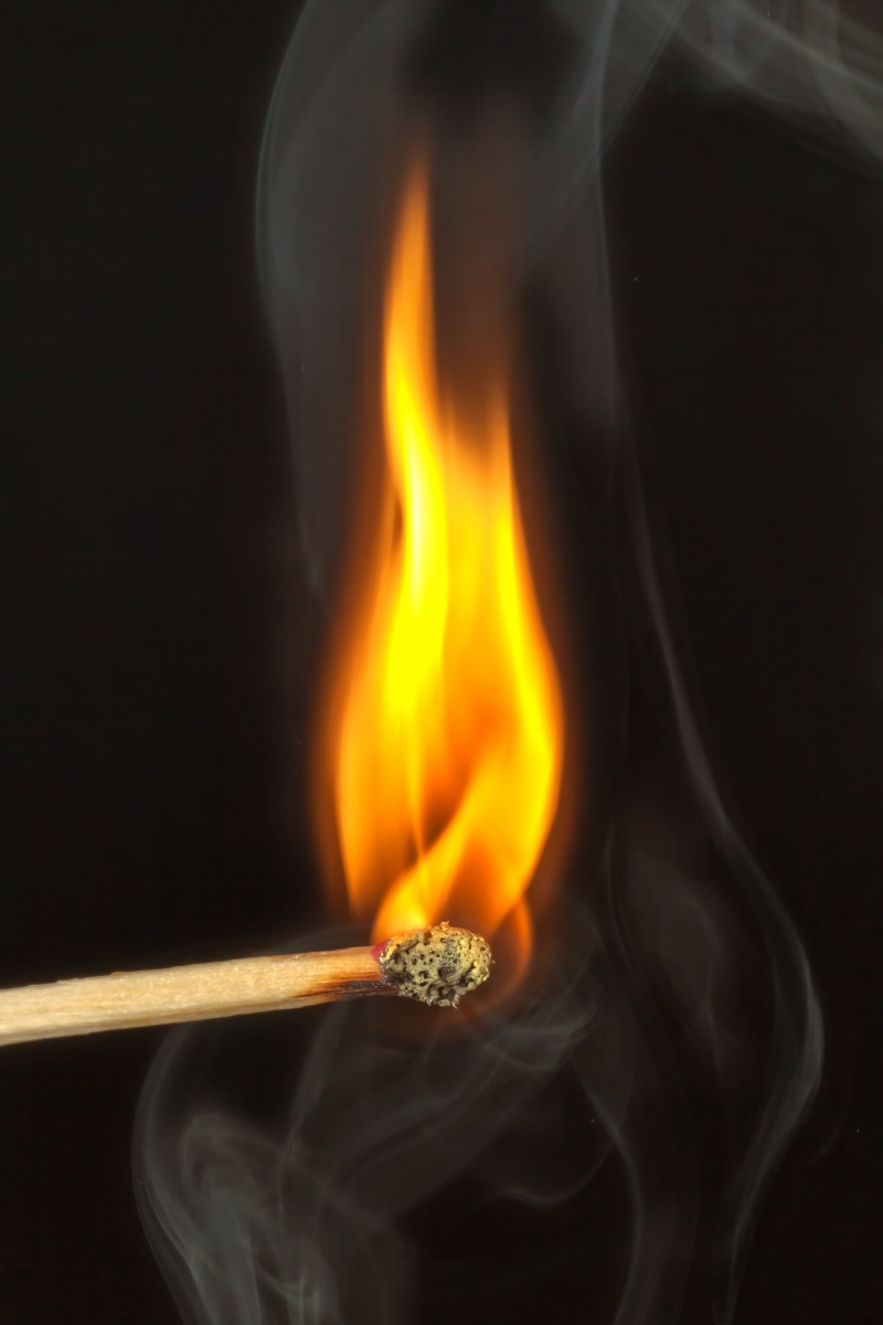 match head, igniting, burn, flame, fire - natural phenomenon, no people, studio shot, burnt, smoke - physical structure, match, nature, fuel and power generation
