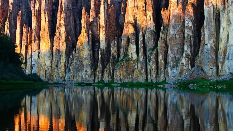 full frame, day, pillar, tranquil scene, rock formation, backgrounds, plant, tree trunk, no people, lake, yakutia, textured, formation, sakha republic