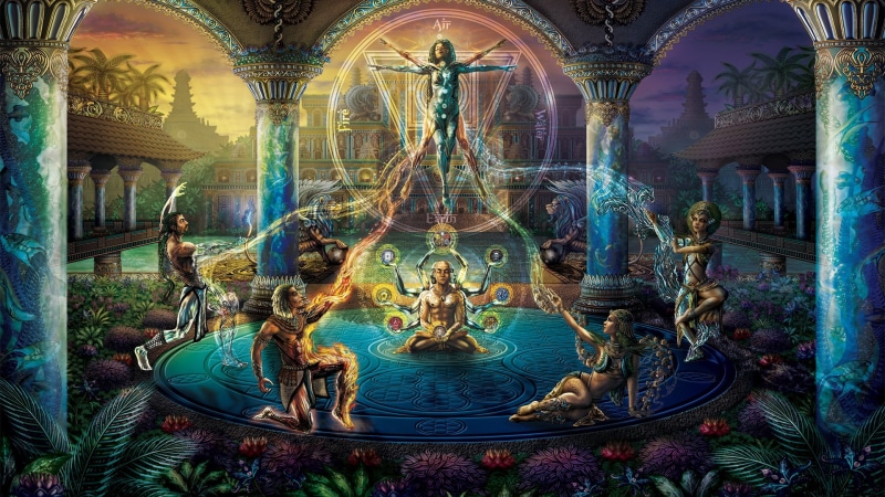 human representation, religion, mural, male likeness, statue, art and craft, sculpture, ornate, building, indoors, fantasy art, belief, 1080P, architecture