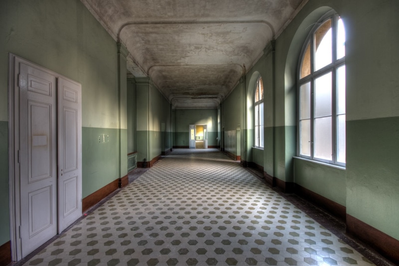 arch, wall - building feature, flooring, interior, tiled floor, door, no people, empty, architecture, ceiling, corridor, entrance, the way forward, lighting equipment