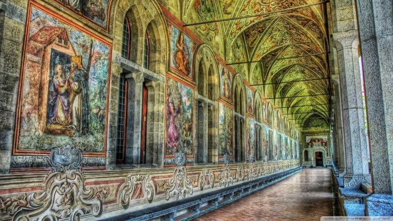 fresco, palace, nature and landscapes, hdr, 1080P, palatial, windows, hallway