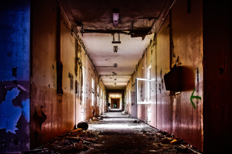 daytime, wall - building feature, entrance, destruction, no people, ruined, abandoned, diminishing perspective, architecture, ceiling, gang, built structure