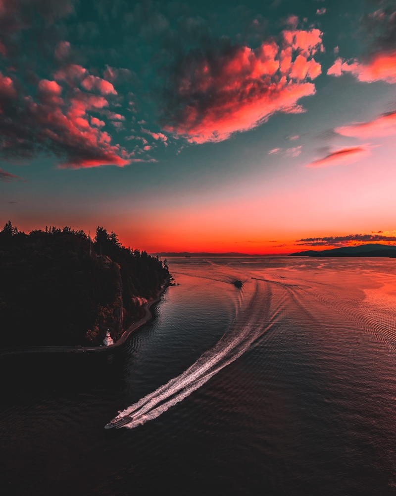 waterfront, beauty in nature, tranquil scene, tranquility, dramatic sky, lock screen background, water, sea, vancouver, stanley park, ocean, jetski, sky
