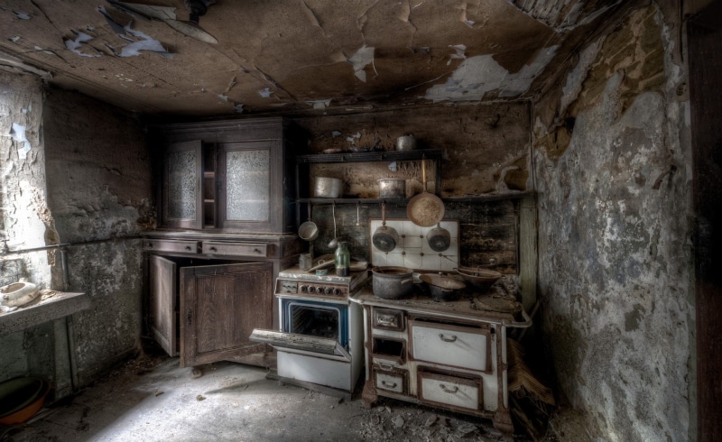 ruin, 1080P, old, room, kitchen, ovens, house, interior