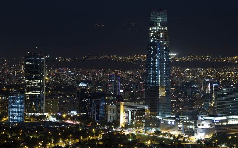 office building exterior, building, tower, lights, crowded, cityscape, crowd, tall - high, financial district, 1080P, Santiago de Chile, sky, spire, travel destinations