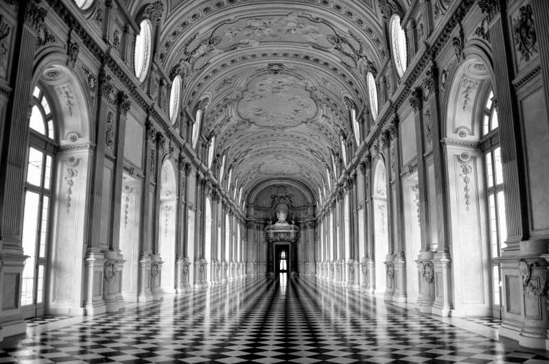 venaria, plins, photo, real people, savoy residence, history, arch, walking, direction, venaria reale, built structure, windows, hardwood floors, black and white