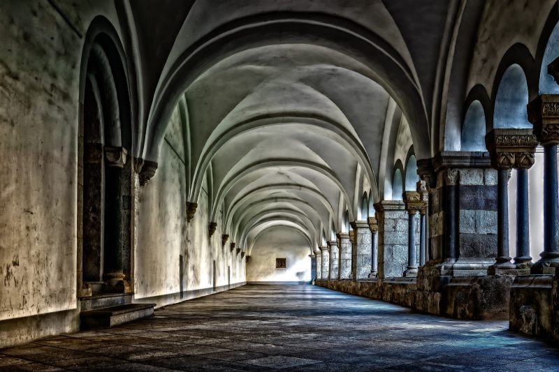 religion, photography, building, 5K, corridor, arch, day, ceiling, no people, arcade, columnar, built structure, monastery, historically, gang, the way forward