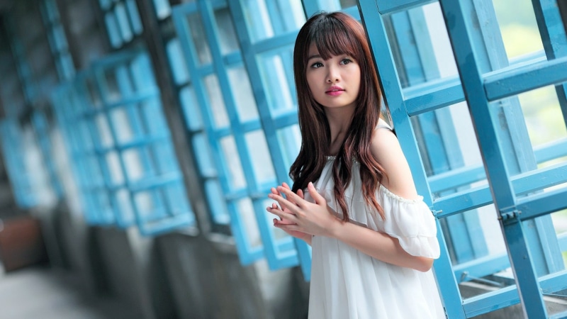 1080P, indoors, window, brunette, looking away, looking at camera, hallway, white clothing, women, Asian, hairstyle, adult, portrait, architecture, young adult