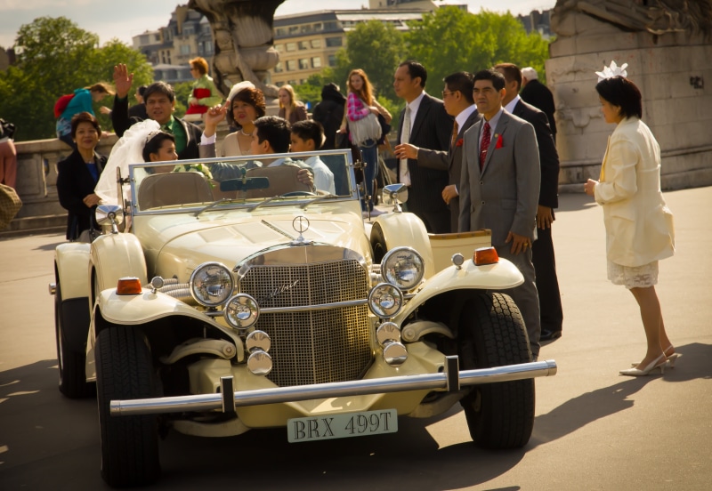 classic, 4K, day, car, vehicle, street, weddings, suit, gray, transportation, people, land vehicle, architecture, men, Excalibur, real people, s, beige