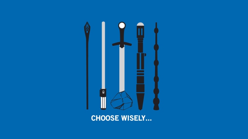 Star Wars, The Lord of the Rings, humor, Doctor Who, Harry Potter, sword, weapon, minimalism, Excalibur, 1080P, war, blue background, movies, military