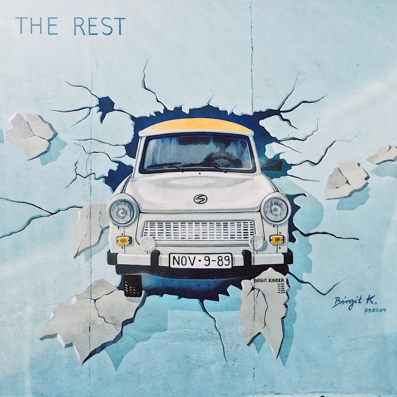 trabi, outdoors, mode of transportation, wall - building feature, germany, cold war, berlin, day, communication, east side gallery (berlin), no people
