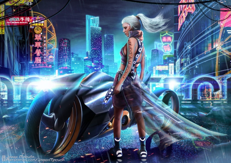Futuristic, Vehicle, Girl, 1080P, Motorcycle, Cyberpunk, Sci Fi
