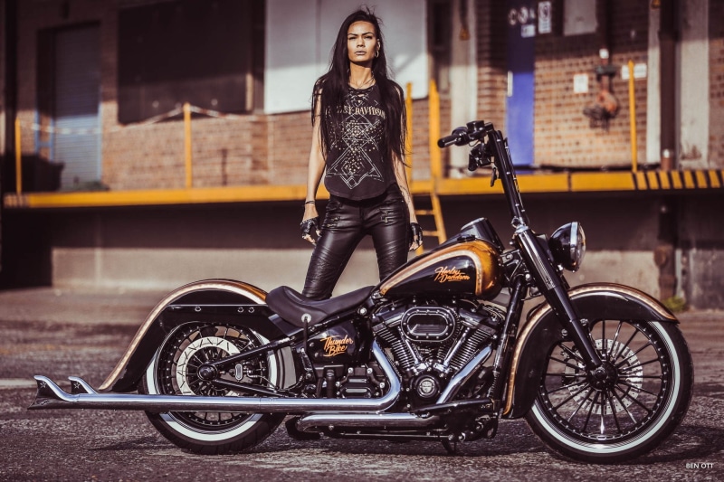 Thunderbike Customs, Girls and Motorcycles, Harley-Davidson, Motorcycles, Woman, 1080P, Custom Motorcycle
