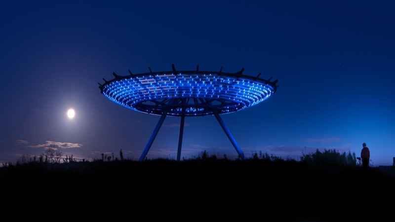 astronomy, amusement park, architecture, silhouette, light, sky, no people, outdoors, white, illuminated, sunrise, space, technology, 1080P, lights, plant