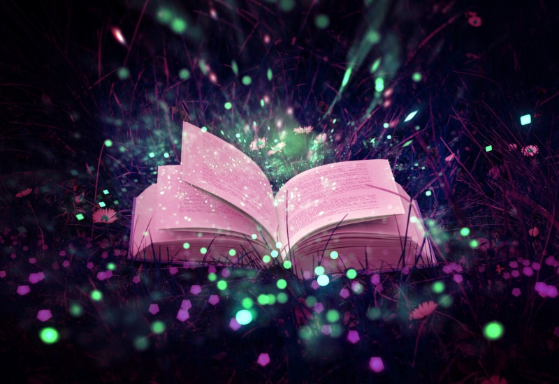 holiday, selective focus, nature, illuminated, christmas tree, multi colored, color, close-up, fantasy, mystical, celebration, plant, neon, snowing, book