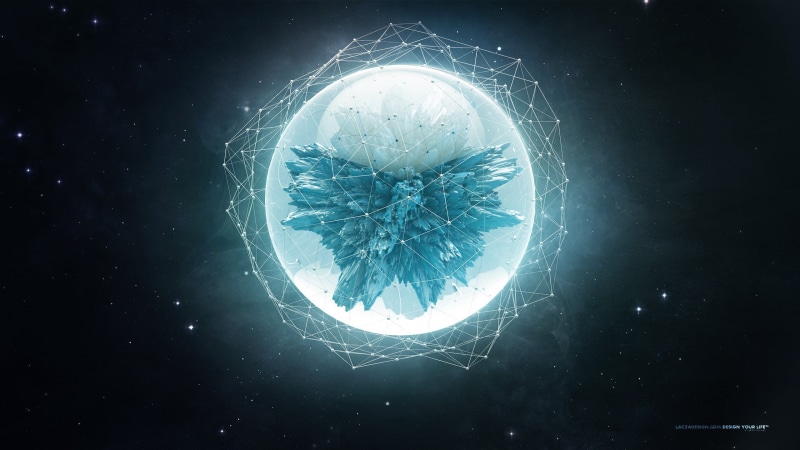 abstract lacza digital art shapes space sphere stars wireframe, 2K