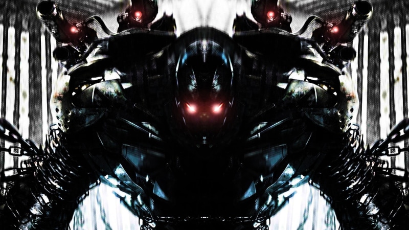 fantasy art, robot, technology, creativity, close-up, 1080P, decoration, silver colored, electricity, illuminated, focus on foreground, black color, symmetry