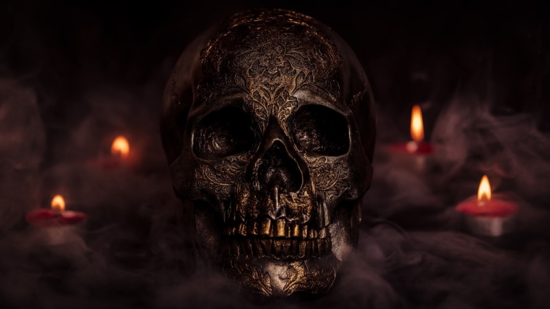 500px, 1080P, candles, skull, smoke