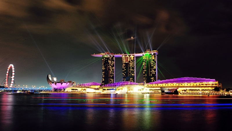 720P, lights, Singapore, building, ferris wheel, Marina Bay